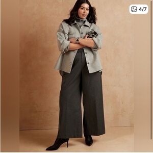 WIDE LEG BITTON TAB FLANNEL PANTS DARK GREY SIZE 12